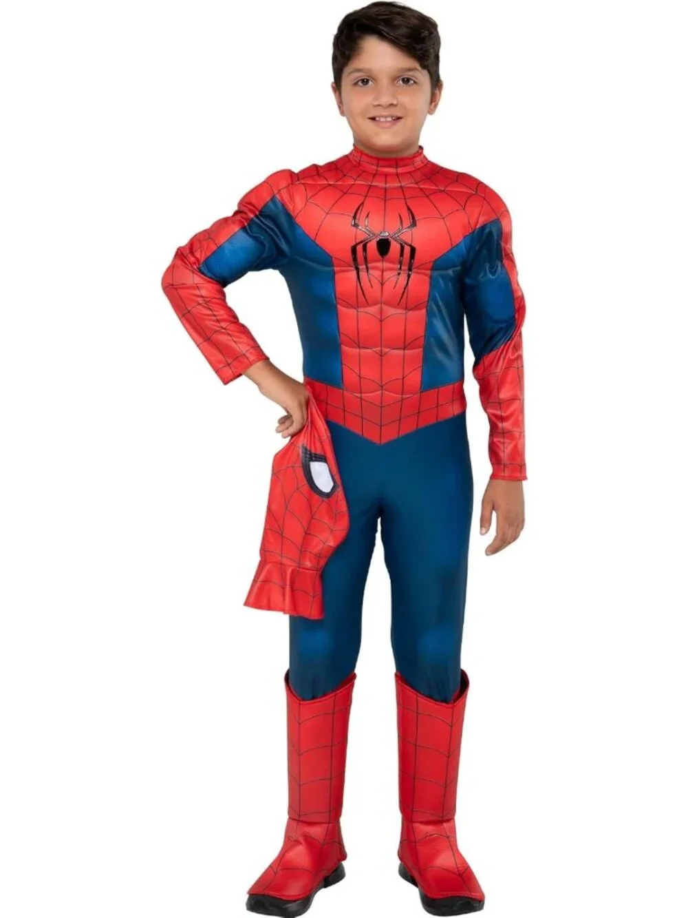 Youth Spider-Man Halloween Costume - Premium Padded Jumpsuit & Fabric Mask